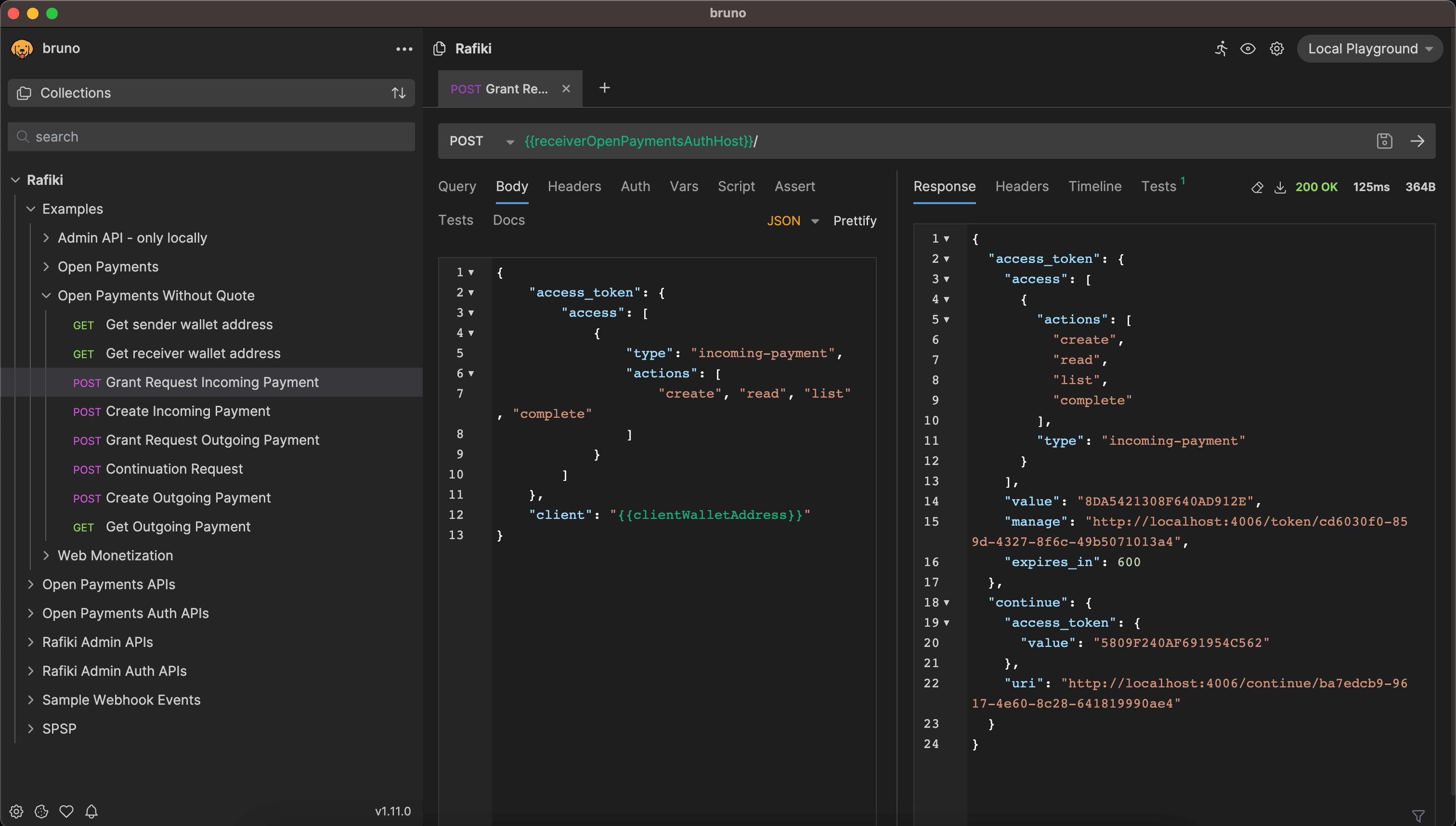 A screenshot of the Bruno UI