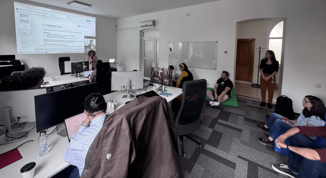Members of the Web Monetization team collaborating during a work session at the May 2025 work week.